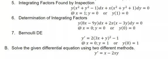 Solved 5 Integrating Factors Found By Inspection Y X2 Y2 Chegg Com