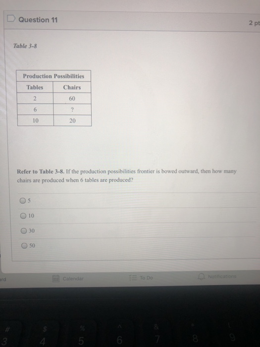 Solved Question 11 2 Pt Table 3 8 Production Possibilities