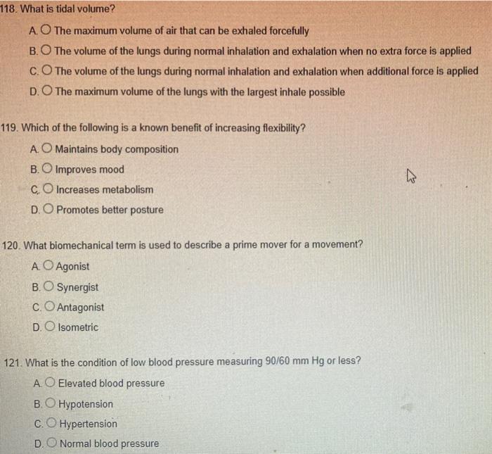 Solved 118 What Is Tidal Volume AO The Maximum Volume Of Chegg