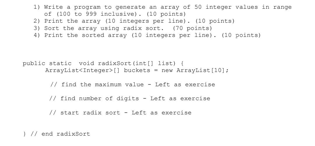 Solved 1) Write a program to generate an array of 50 integer | Chegg.com