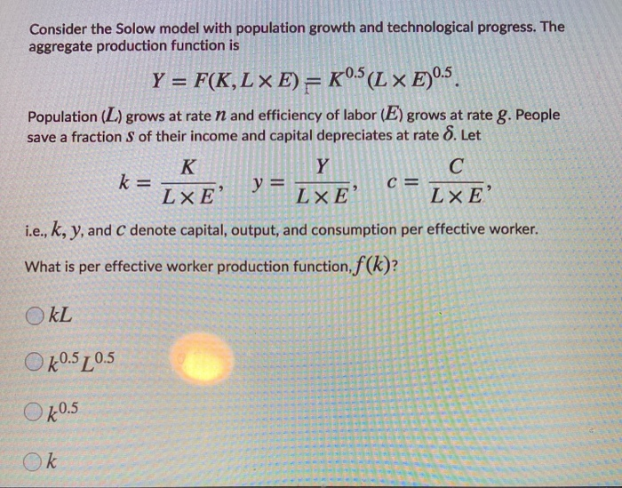 Solved Consider the Solow model with population growth and | Chegg.com