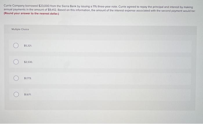 Solved Currie Company borrowed $23,000 from the Sierra Bank | Chegg.com