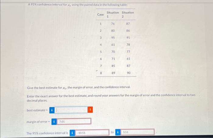 Solved A 95% confidence interval for μd using the paired | Chegg.com