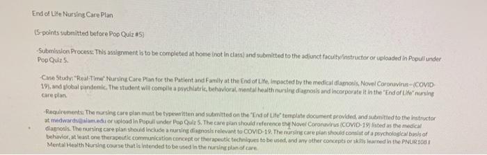 Solved End of Life Nursing Care Plan 15-points submitted | Chegg.com