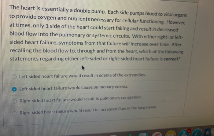 Solved The heart is essentially a double pump. Each side | Chegg.com