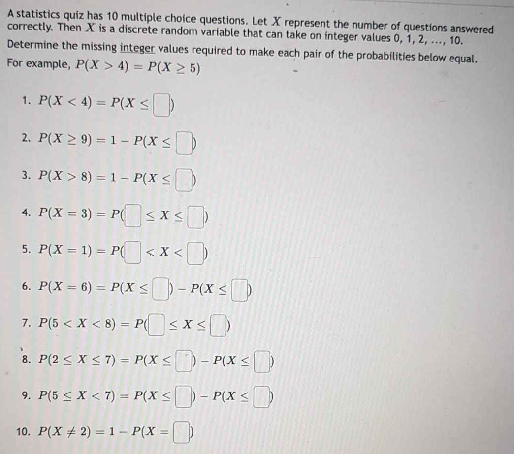 Solved A statistics quiz has 10 multiple choice questions. | Chegg.com