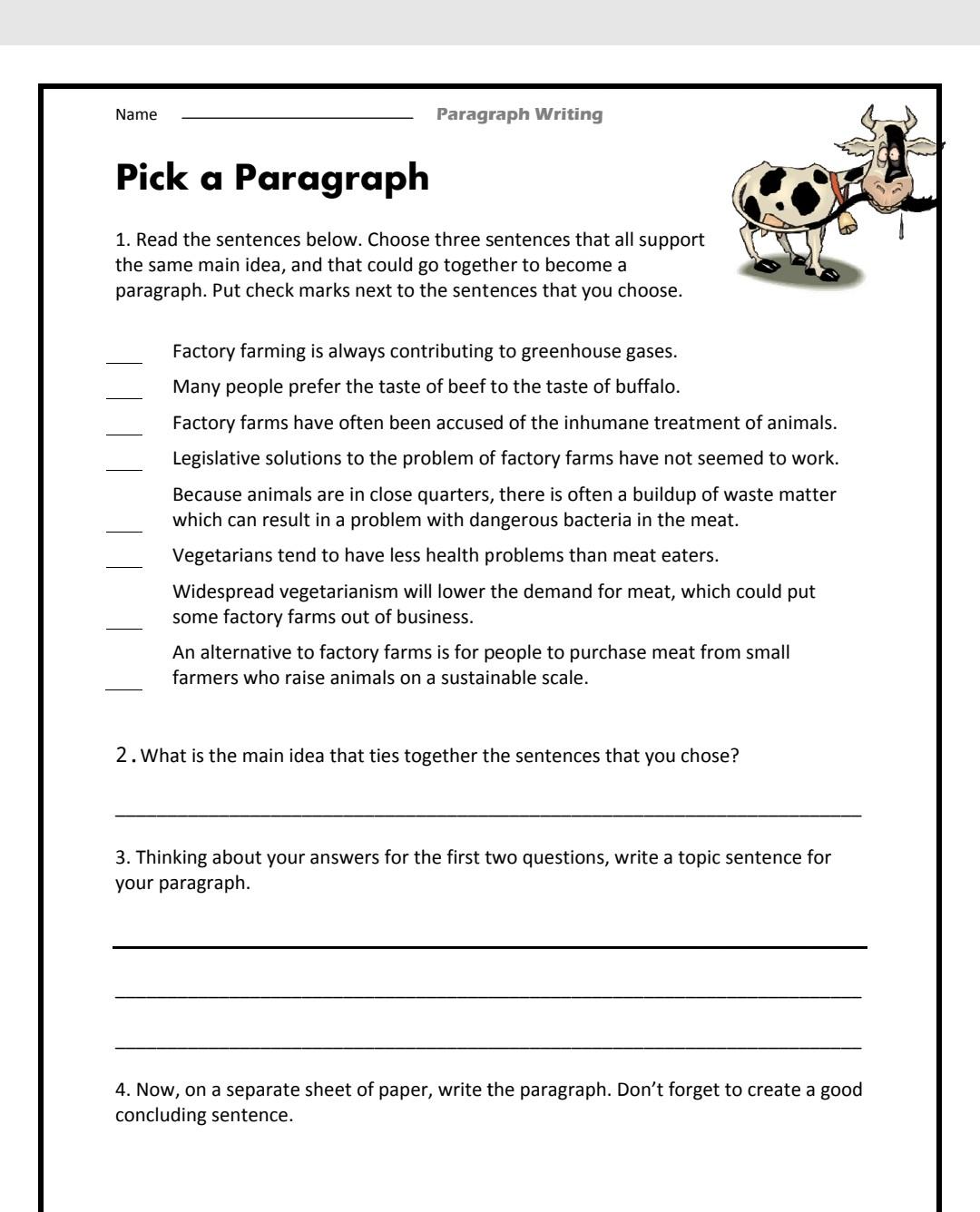 Solved Name Paragraph Writing Pick a Paragraph 1. Read the | Chegg.com
