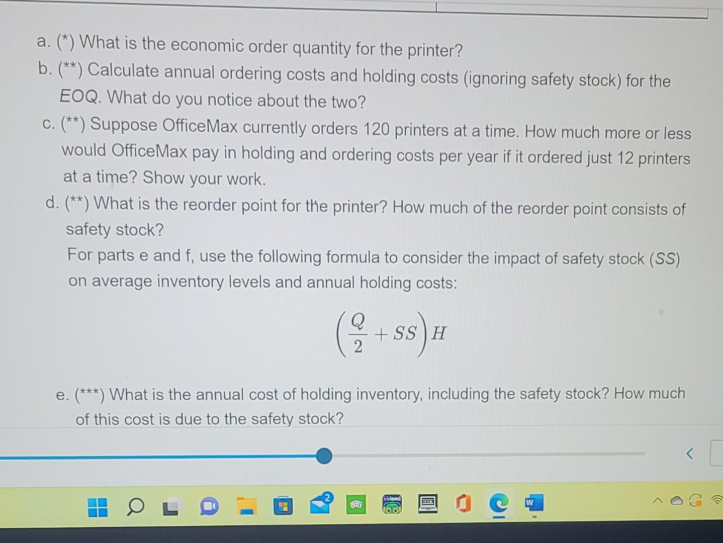 Solved a. (∗) What is the economic order quantity for the | Chegg.com
