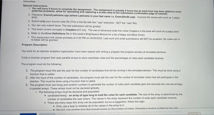 Solved Instructions Special Instructions 1 You will have 5 | Chegg.com
