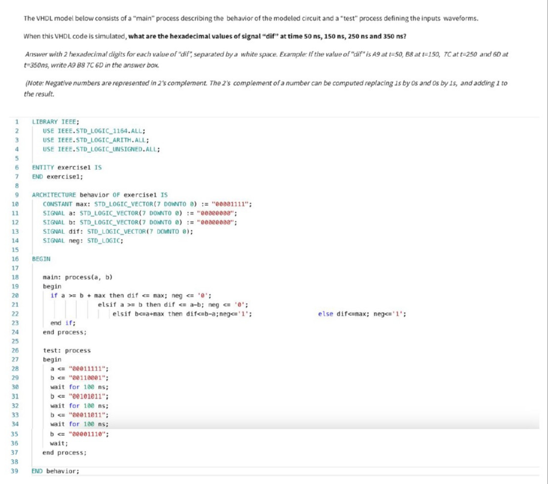 Solved The VHDL model below consists of a "main" process | Chegg.com