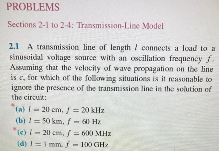 Solved PROBLEMS Sections 2-1 to 2-4: Transmission-Line Model | Chegg.com