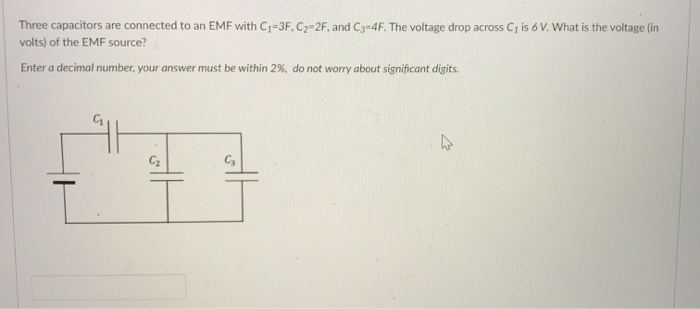 Solved Three capacitors are connected to an EMF with C-3F, | Chegg.com