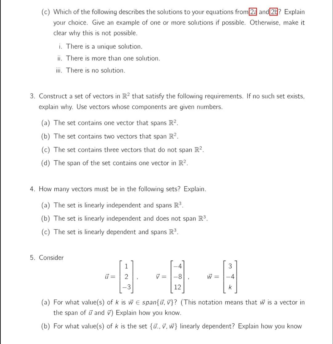 Solved 2. Consider The Following Vectors. | Chegg.com