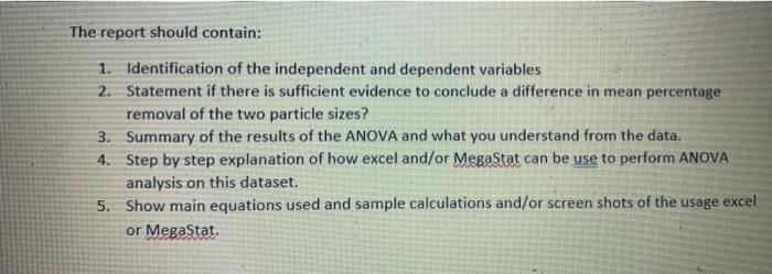 The report should contain: 1. identification of the independent and dependent variables 2. statement if there is sufficient e