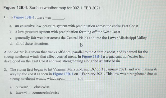 Solved Figure 13B-1 is a surface weather map for 00Z 1 | Chegg.com