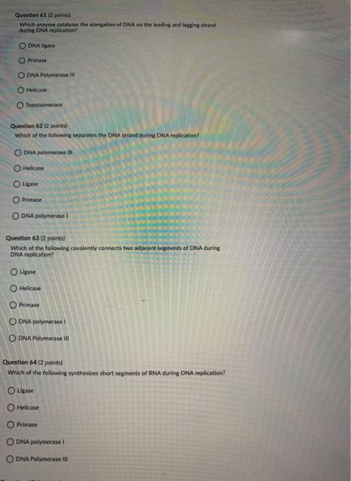 Solved Question 61 (2 Points) Which Enzyme Catalyzes The | Chegg.com