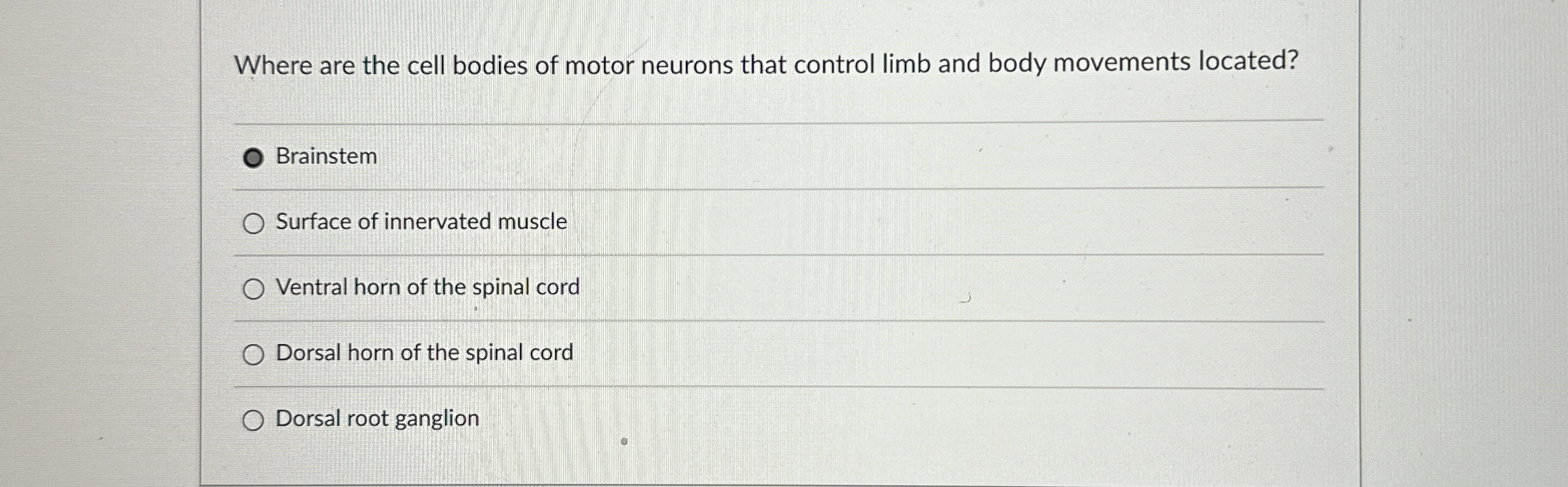 Solved Where are the cell bodies of motor neurons that | Chegg.com