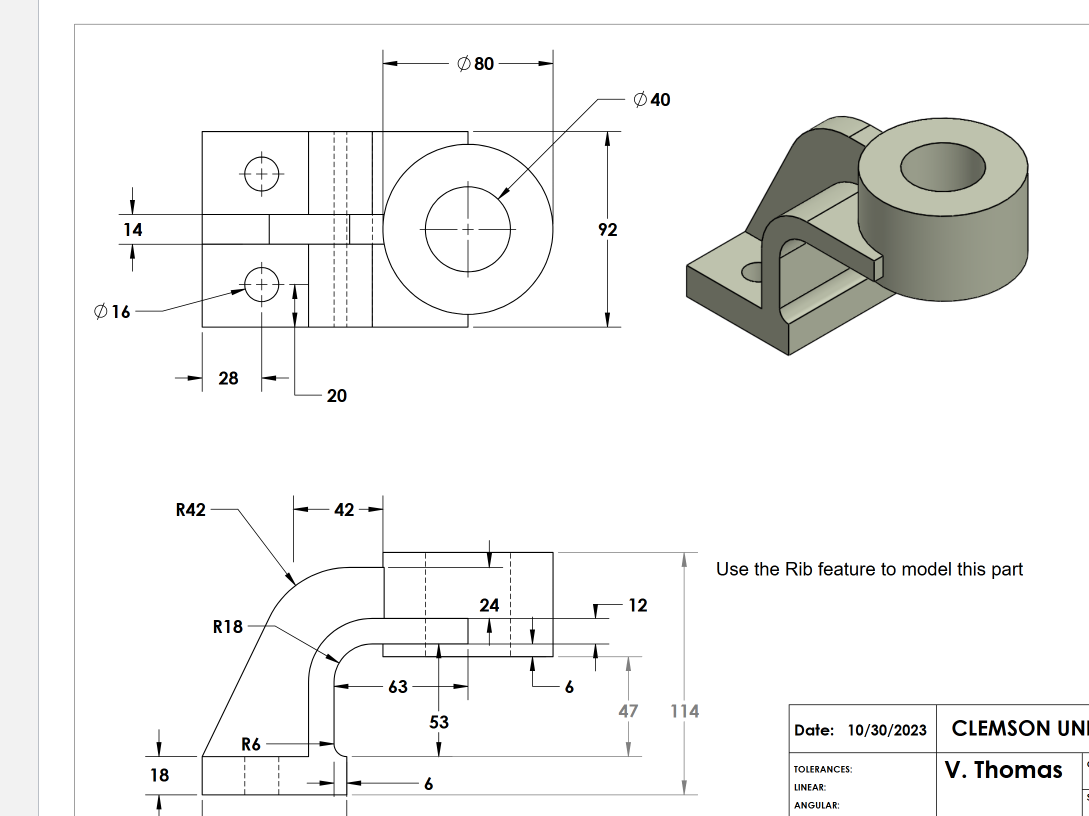 Solved by an EXPERT Use the Rib feature to model this part | Chegg.com