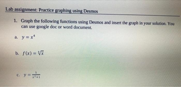 Solved Lab assignment: Practice graphing using Desmos 1. | Chegg.com