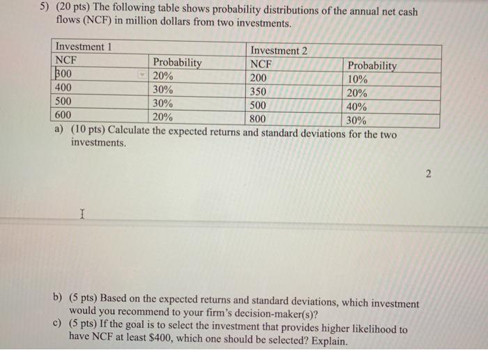 Solved 5) (20 pts) The following table shows probability | Chegg.com