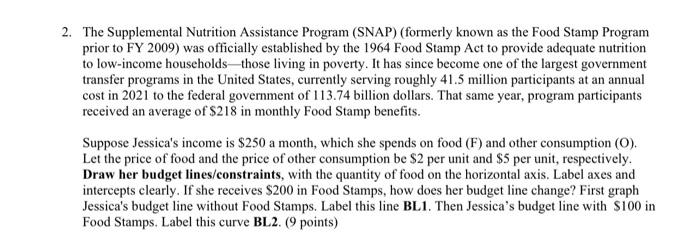 Solved 2. The Supplemental Nutrition Assistance Program | Chegg.com