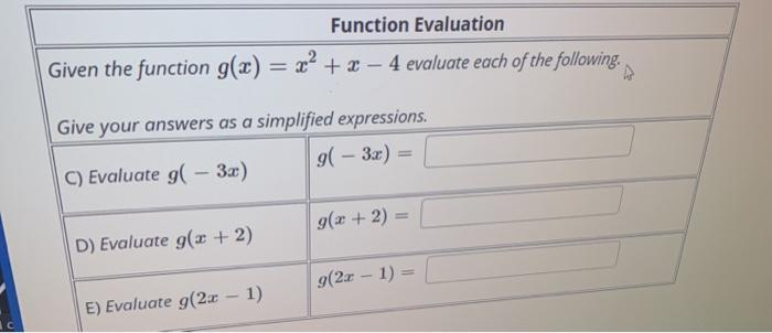Solved Function Evaluation Given the function g(x) = x2 + 2 | Chegg.com