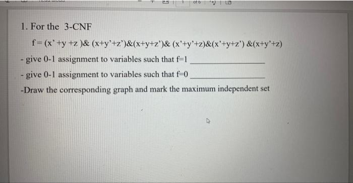 Solved 1. For the 3−CNF | Chegg.com