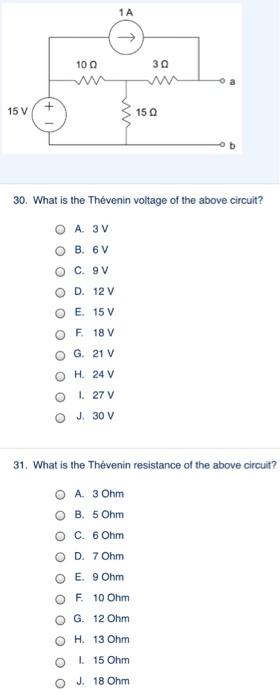 Solved 1a 100 30 W 15 V 150 B 30 What Is The Thevenin Chegg Com