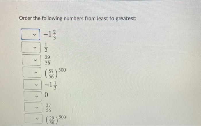 Solved Order the following numbers from least to greatest: | Chegg.com