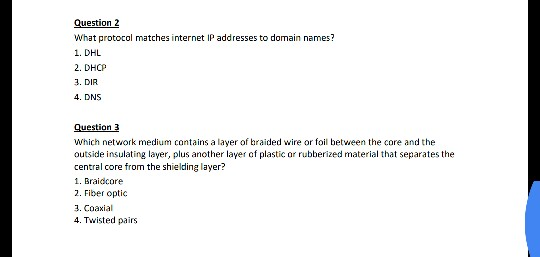 Solved Question 2 What protocol matches internet IP | Chegg.com
