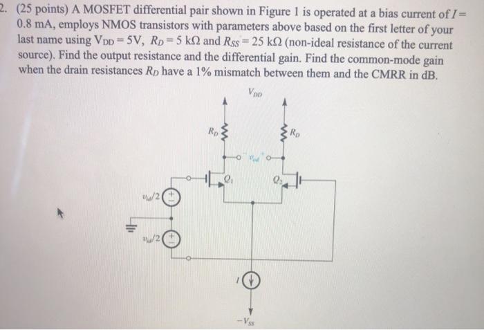 Solved 2. (25 points) A MOSFET differential pair shown in | Chegg.com