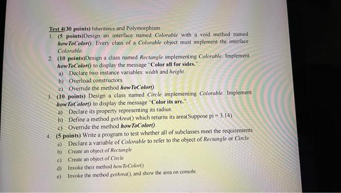 Solved Test 4(30 Points) Inheritance And Polymorphism. 1. (5 | Chegg.com