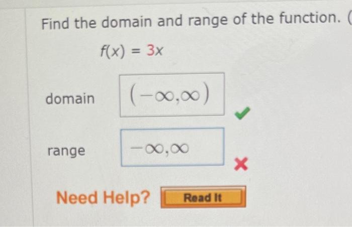 find domain and range of f x )= 2x 3