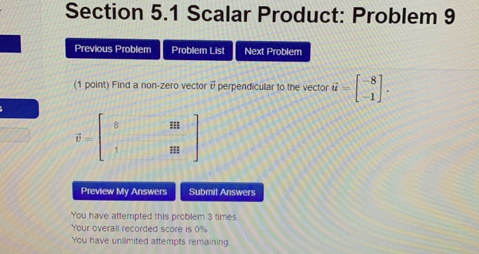Solved Section 5.1 Scalar Product: Problem 9 Previous | Chegg.com