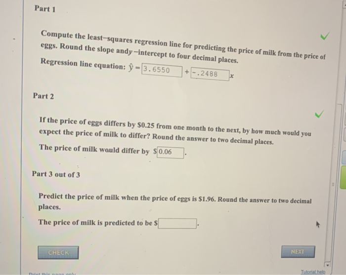 Solved Price of eggs and milk The following table presents