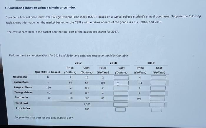 Solved 1. Calculating Inflation Using A Simple Price Index | Chegg.com