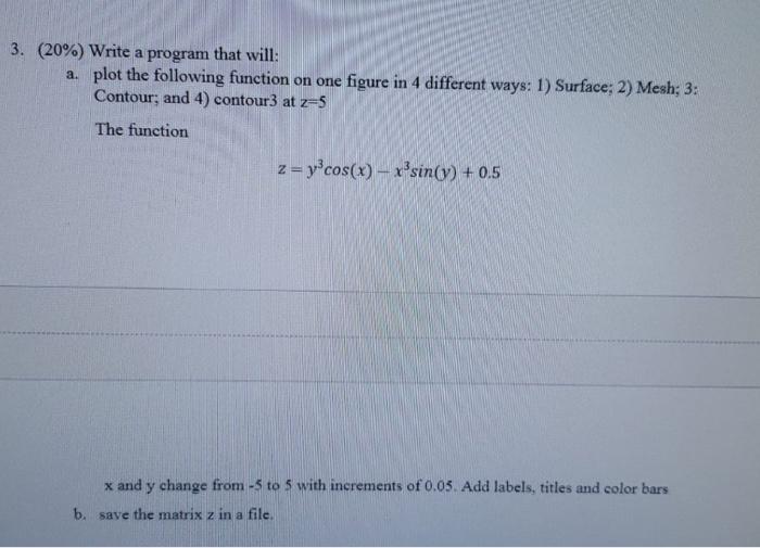 Solved 3. (20%) Write a program that will: a. plot the | Chegg.com