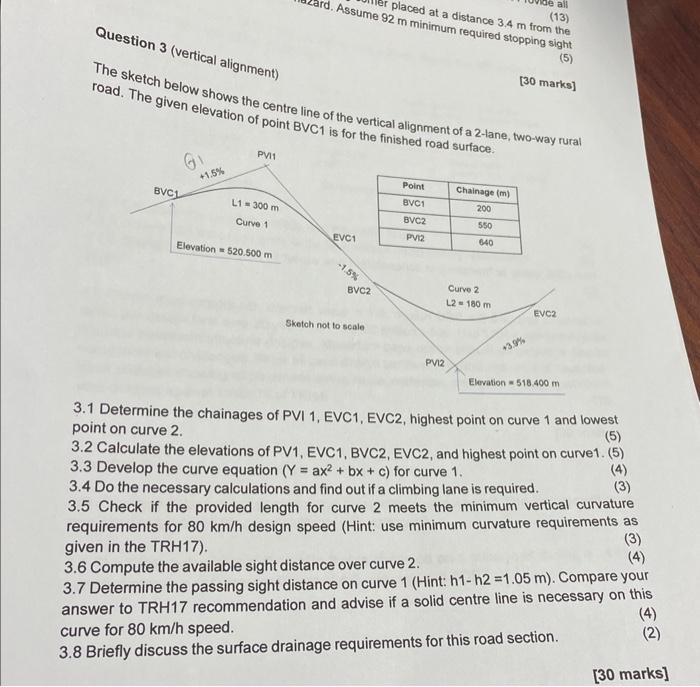 Question 3 (vertical alignment) road. The given shows | Chegg.com