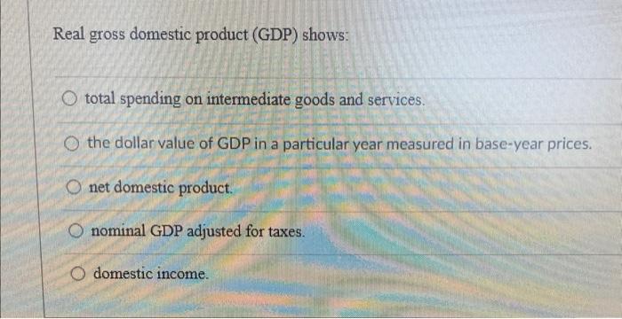 Solved Real gross domestic product (GDP) shows: total | Chegg.com