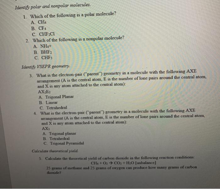 Identify Polar And Nonpolar Molecules 1 Which Of Chegg Com