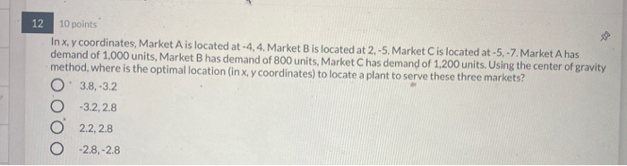 Solved 12 10 points Inx, y coordinates, Market A is located | Chegg.com