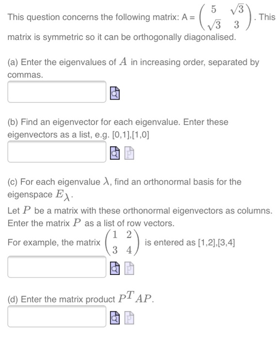 Solved 5 V3 This question concerns the following matrix: A = | Chegg.com