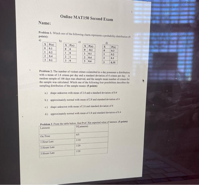 Solved Online MAT150 Second Exam Name Problem 1. Which one