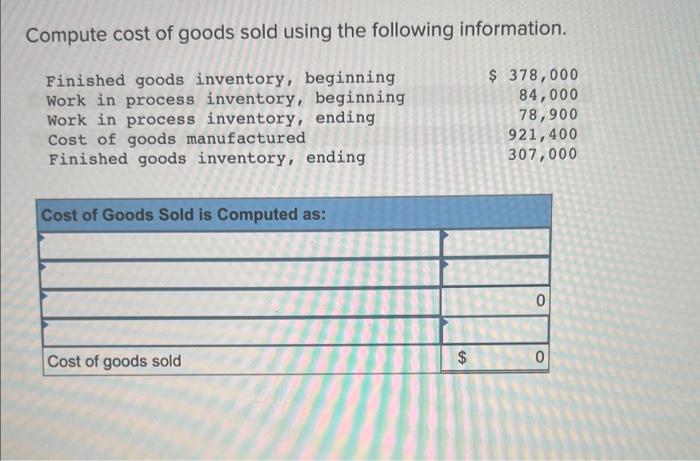 Solved Compute Cost Of Goods Sold Using The Following | Chegg.com