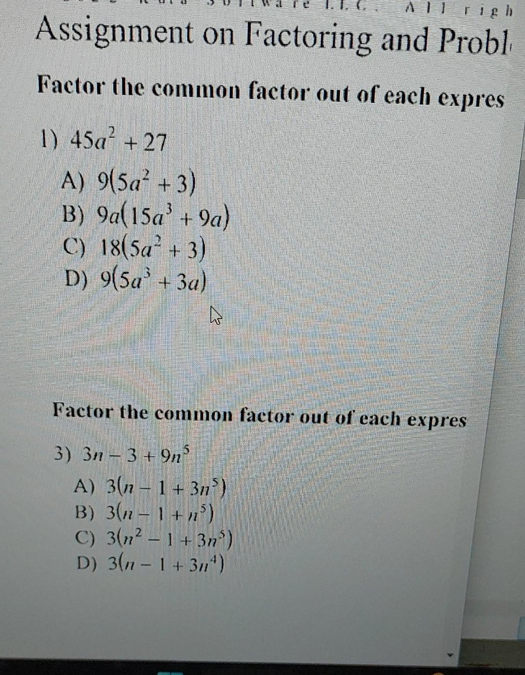 factoring assignment answers