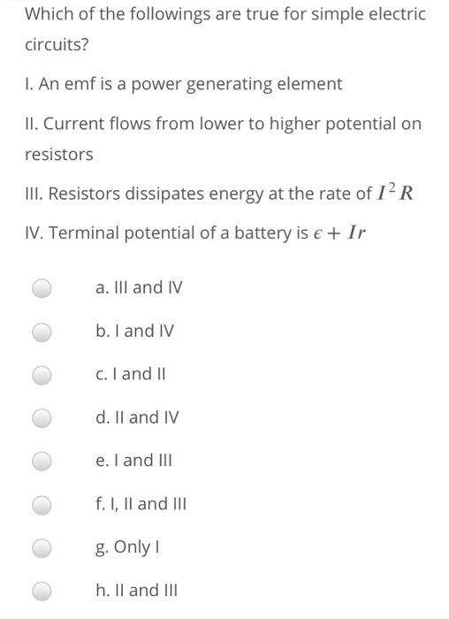 Solved Which of the followings are true for simple electric | Chegg.com