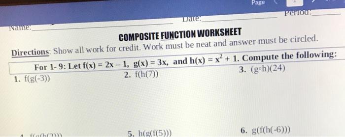 Solved Daten Page Permoar Name COMPOSITE FUNCTION WORKSHEET | Chegg.com