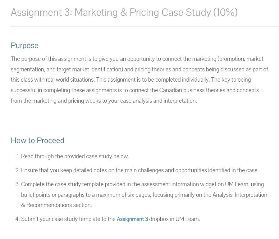 Solved Assignment 3: Marketing & Pricing Case Study (10%) | Chegg.com