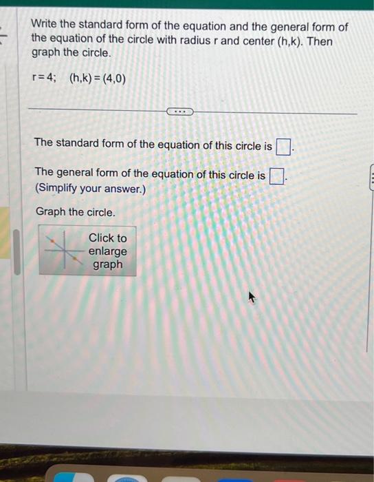 Solved Write the standard form of the equation and the | Chegg.com