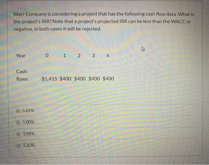 Warr Pany Is Considering A Project That Has The Chegg 